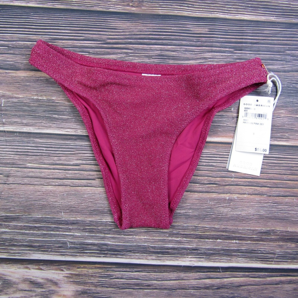 Good American NEW XS Size 0 Pink Sparkle Better Bikini Bottom Swim Barbie